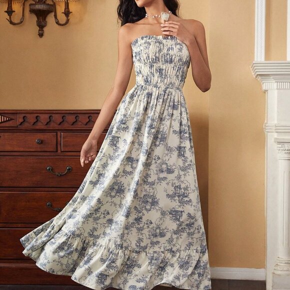 Multicolor Boho Women's Fashionable Summer Strapless Maxi Dress - Picture 4 of 8